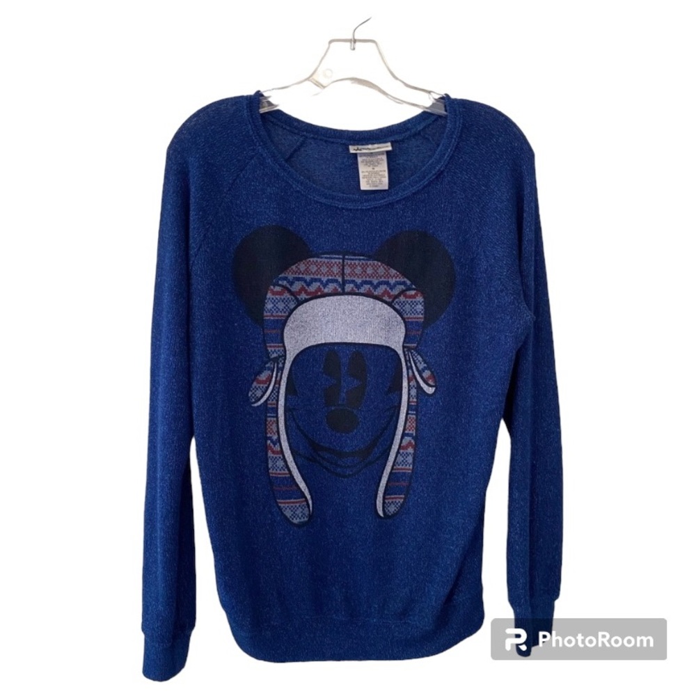 Disney Parks Blue Long Sleeve Light Knit Mickey Mouse Sweater Size Medium
